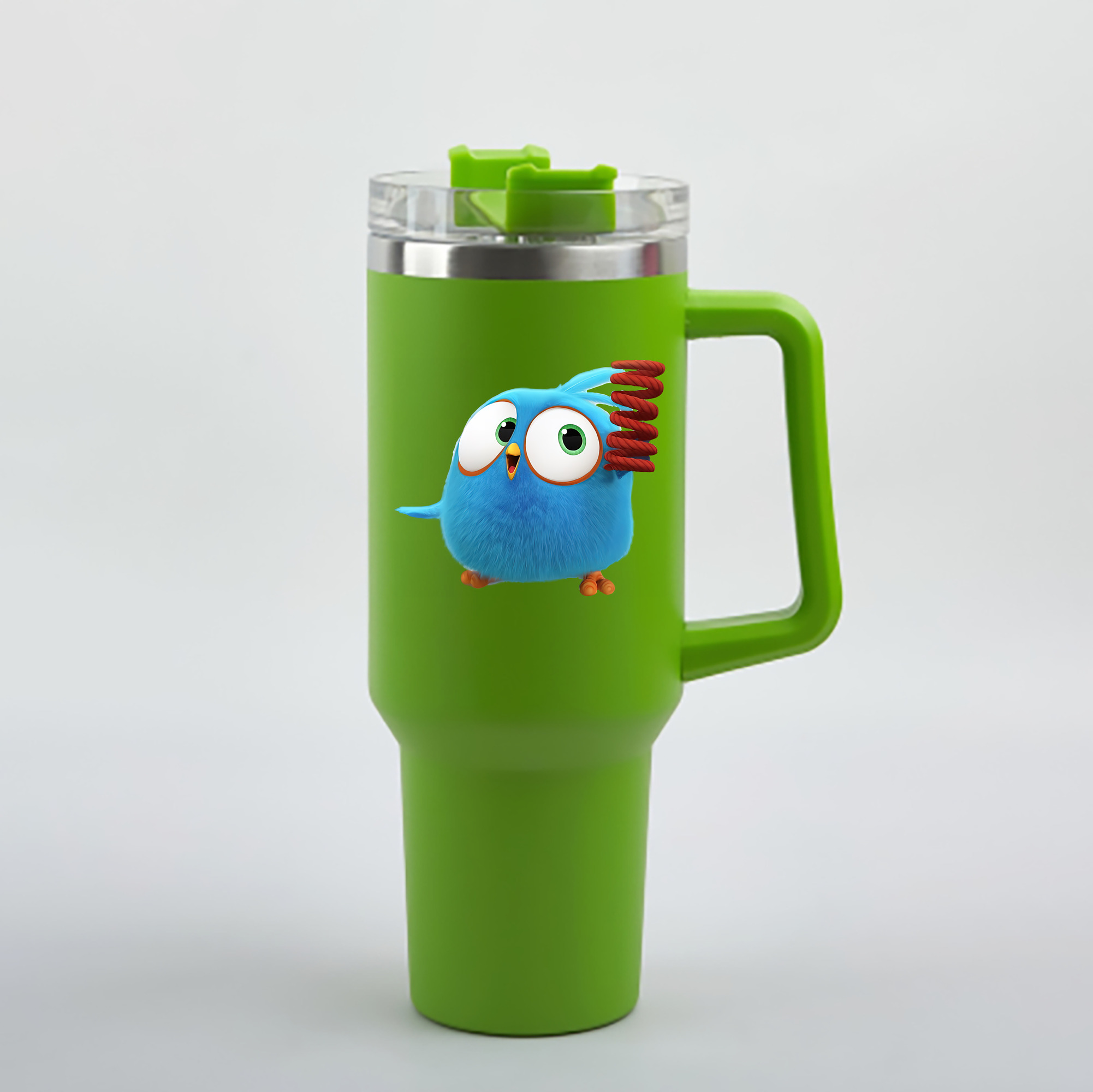 （画像用） Angry Birds アングリーバード 1200mL車用タンブラー - クリスタルステッカー（プラスチックストロー付き）